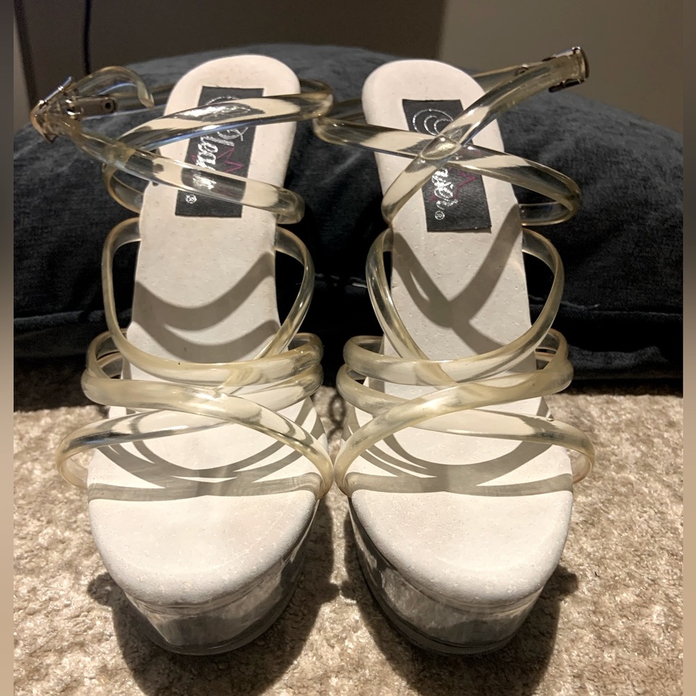 Pleaser size 7 white translucent clear strappy high heels